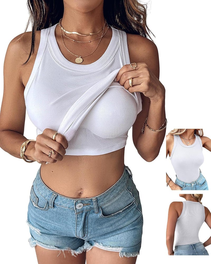 CHICME Store Women Built-in Bra Tank Tops Sleeveless Casual Shirts Racerback Ribbed Fitted Tank Tops - Image 1